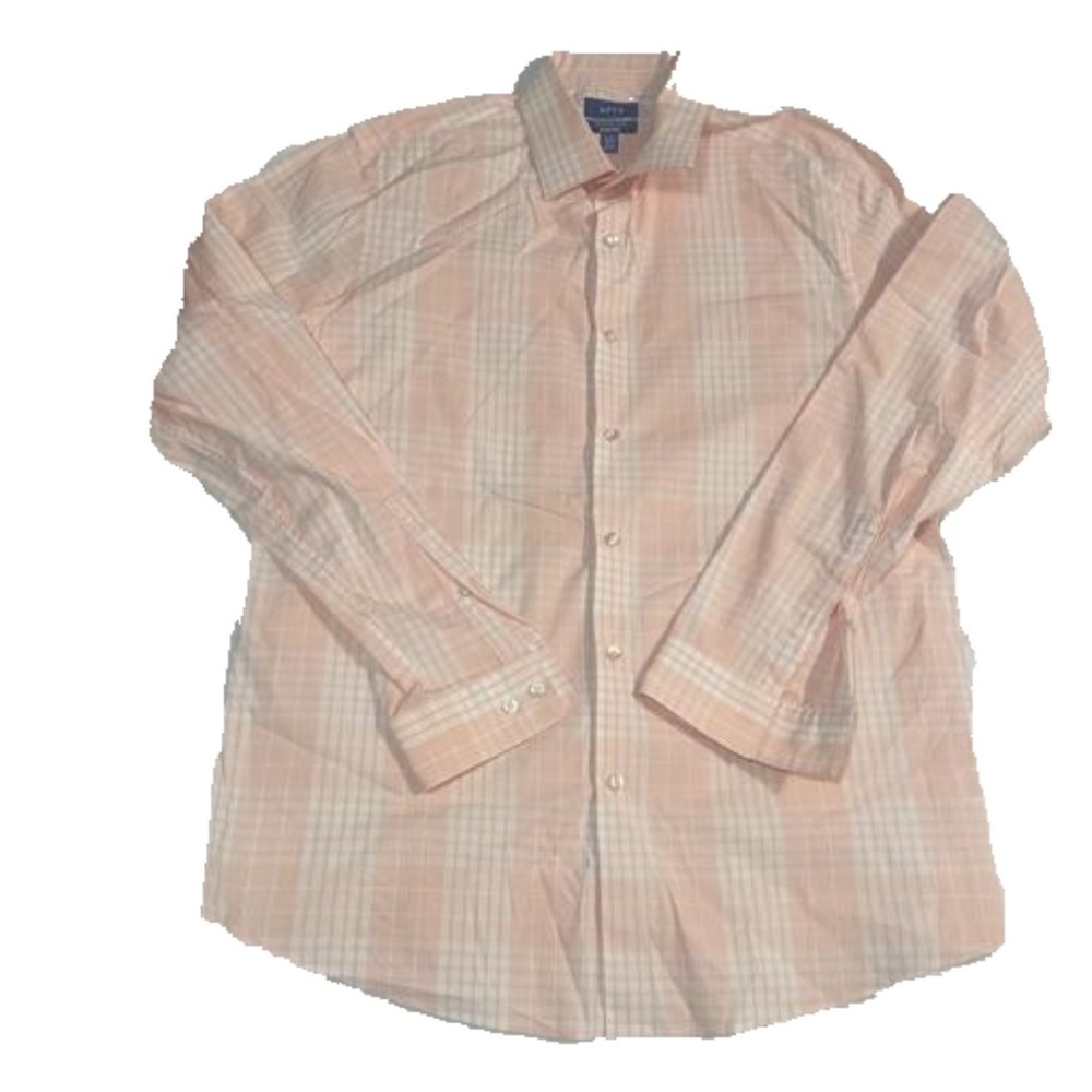 Men’s Apt.9 Premier Flex‎ Pastel Peach Plaid Button Up Shirt Prep Easter Classic